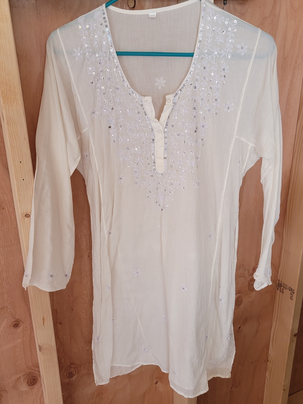 Embellished Cream Tunic Top with Sequin Detail